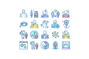 Chicken Pox Disease set Icons hand, an Object Illustration by pikepicture