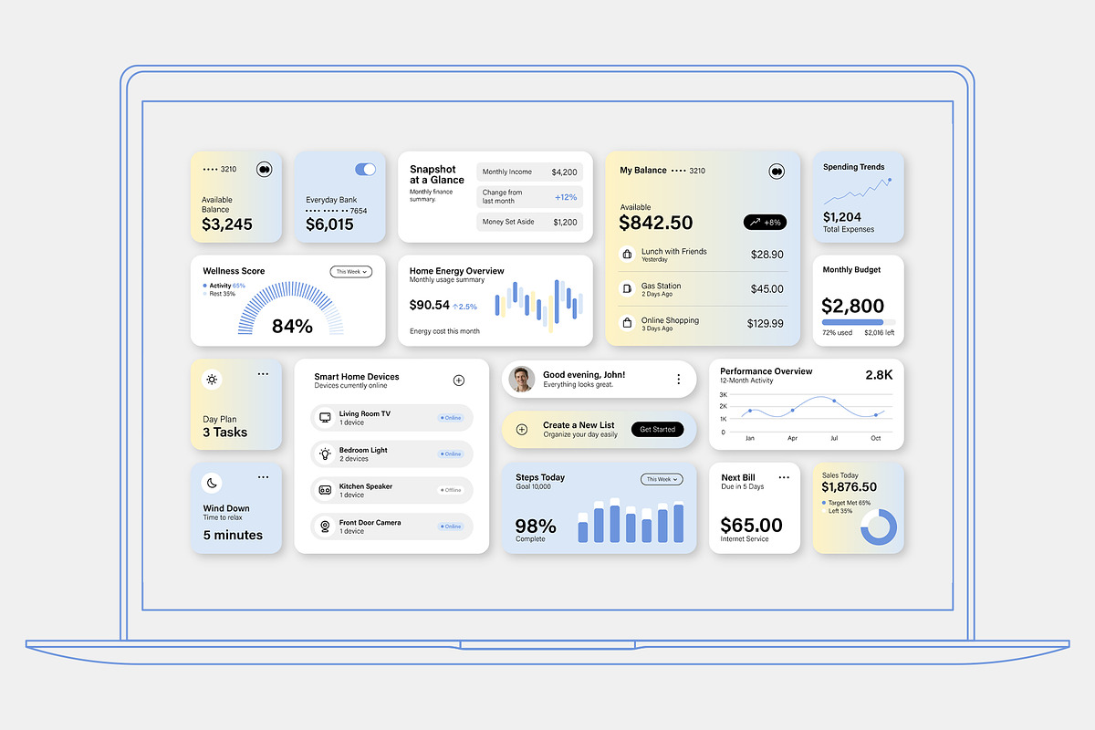Bento Box Dashboard UI Template, an UI Kit Template by BrandPacks (Photo 5 of 6)