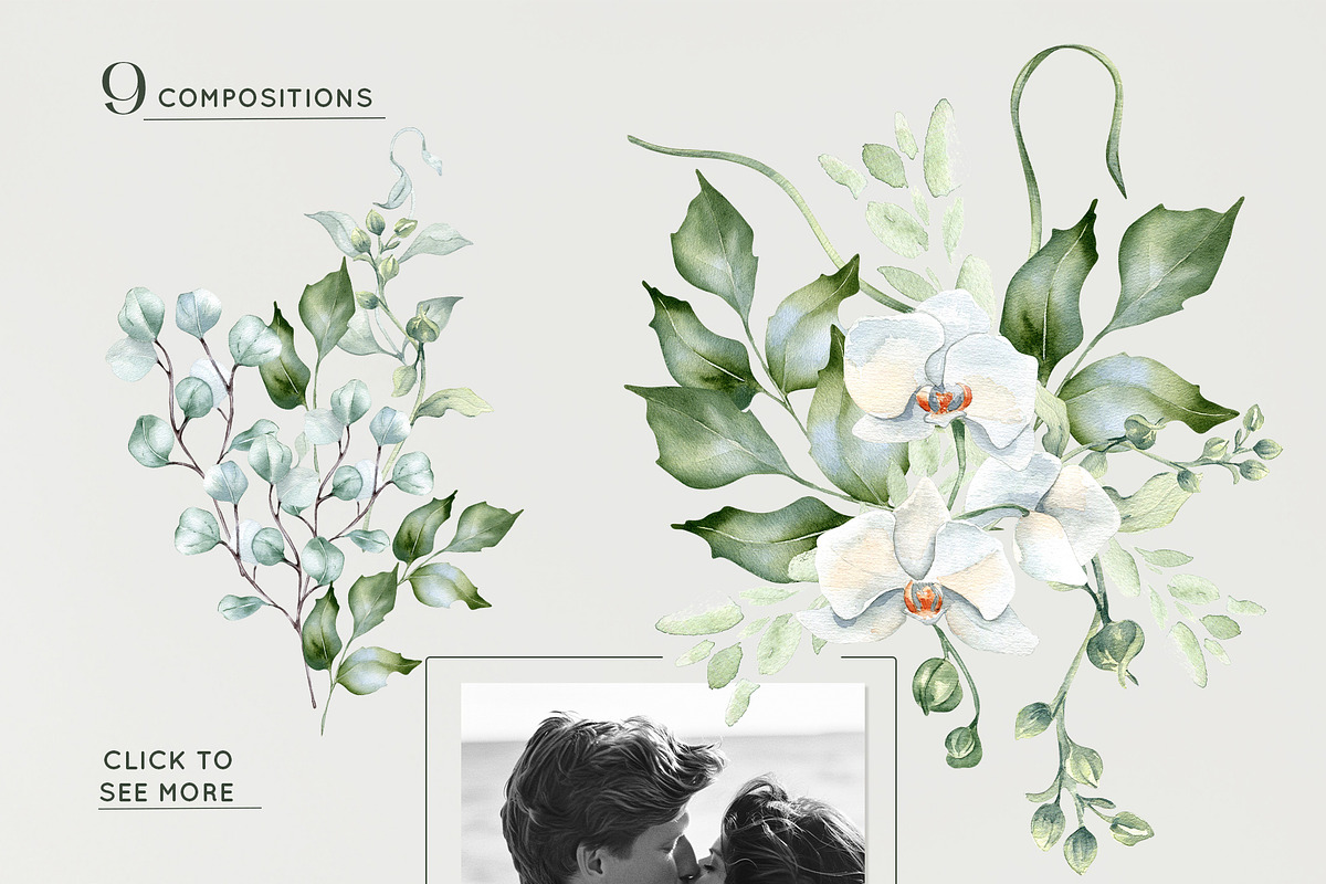 White flowers greenery watercolor, an Illustration by Kate Lanbina (Photo 4 of 16)