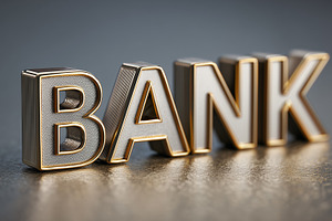 Word BANK in bold, metallic 3D, a Business Photo by MistyDay