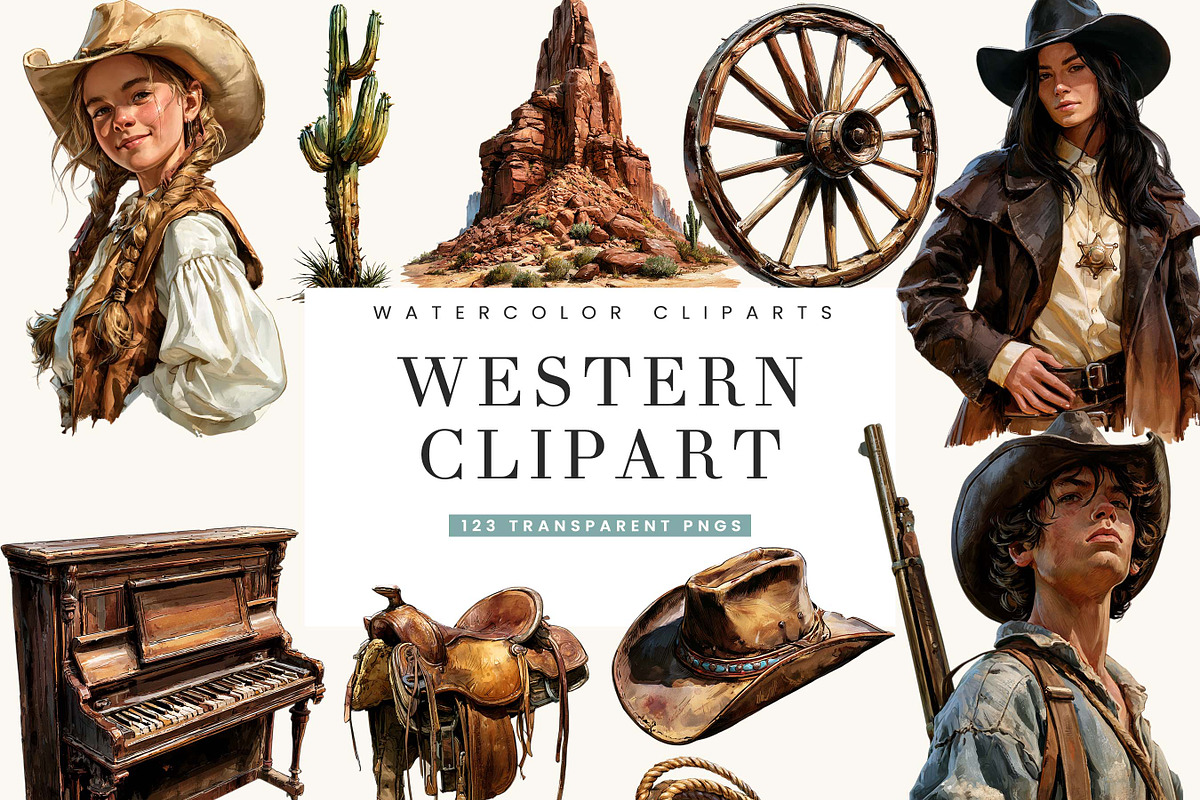 Watercolor Western Clipart Bundle, an Object Illustration by BusyDaydesign (Photo 1 of 9)