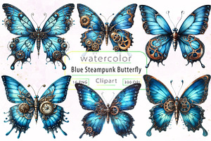 Blue Steampunk Butterfly Clipart