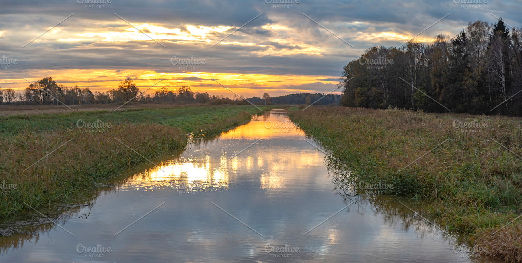 a river in an autumn forest among fields, a Photo by Pictures for you!!!!!!!!!