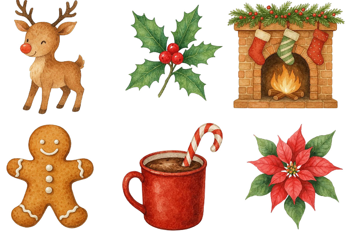 Vintage Christmas Watercolor Clipart, an Illustration by Designking (Photo 3 of 5)