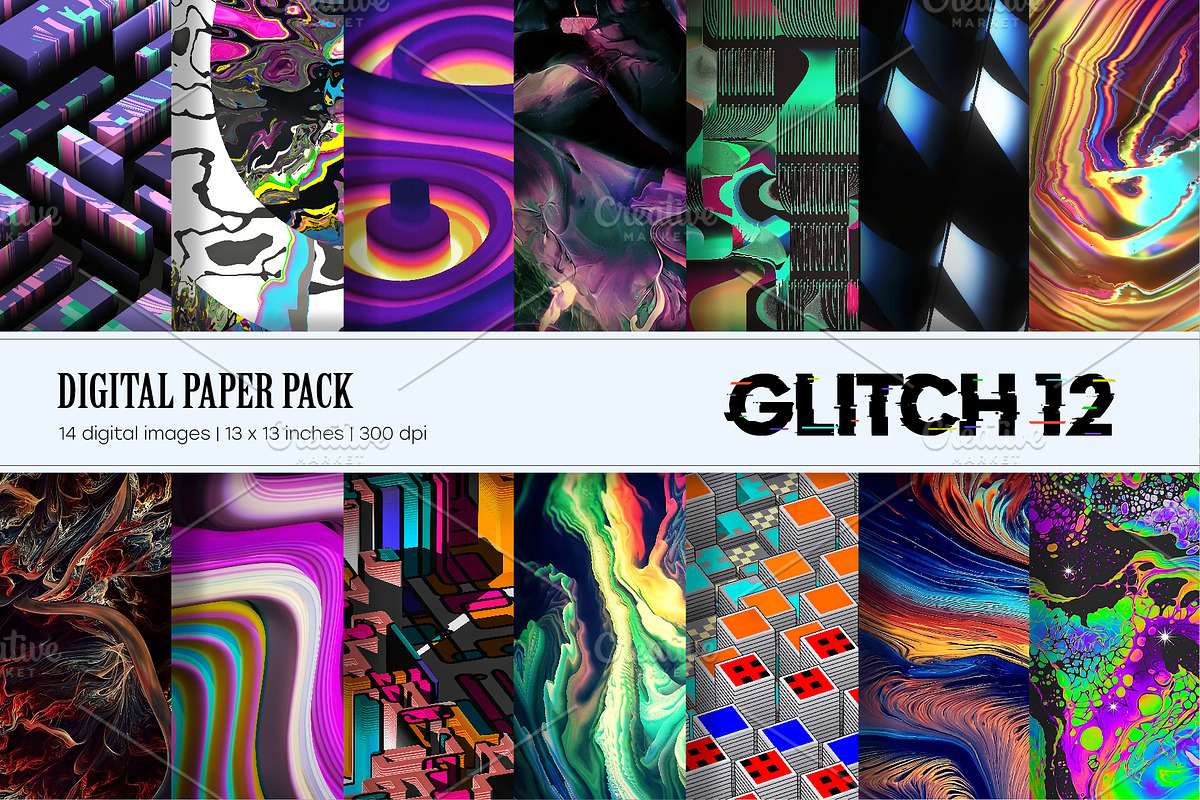 Glitch Psychedelic 12. Digital Paper, a Texture Illustration by KENO Mascots (Photo 1 of 8)