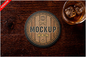 Paper Coaster On Mahogany Bar Co PSD, an Advertising Mockup by Bruno's Shop