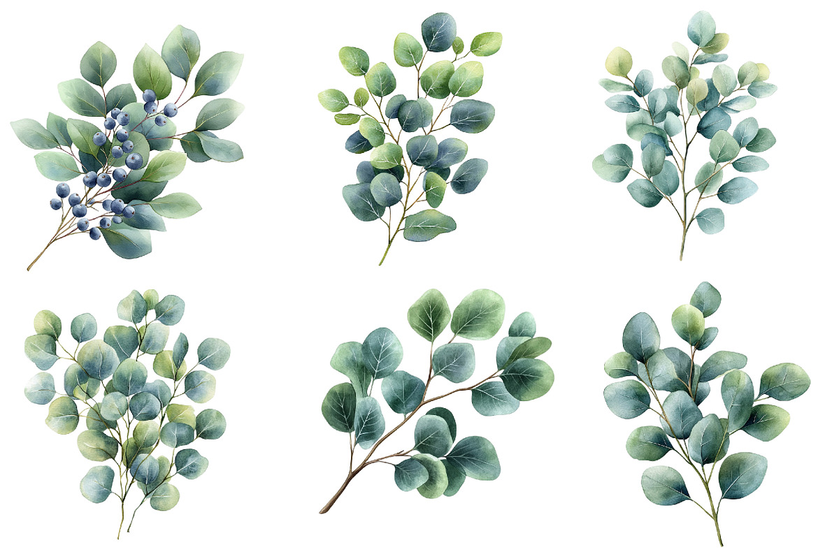 Watercolor Eucalyptus Clipart, an Illustration by Designworld (Photo 5 of 6)