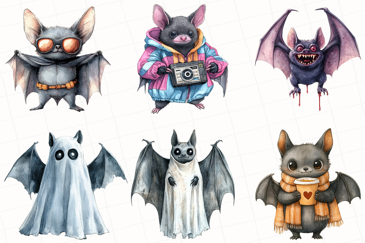 Halloween Quirky Funny Bats Clipart, an Illustration by OK Design (Photo 2 of 5)