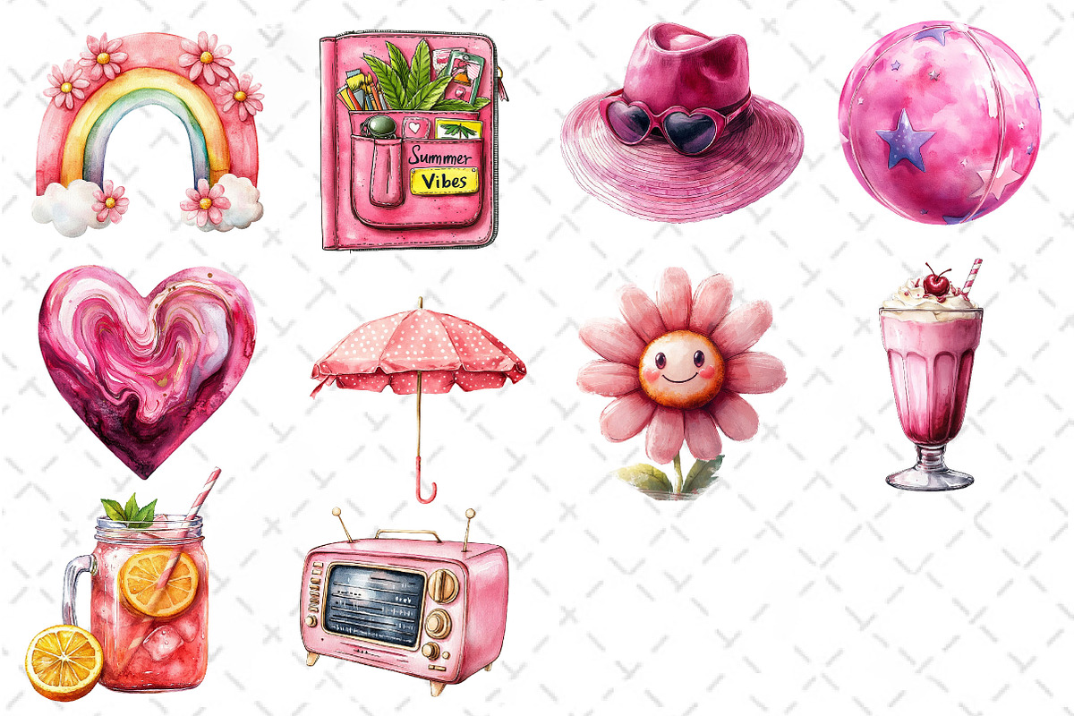 Pink Groovy Summer Clipart, an Illustration by Dream Creation (Photo 4 of 4)