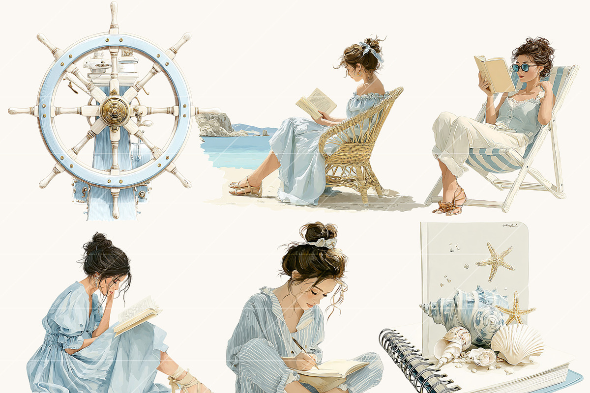 Watercolor Coastal Planner Clipart, a Person Illustration by BusyDaydesign (Photo 3 of 9)