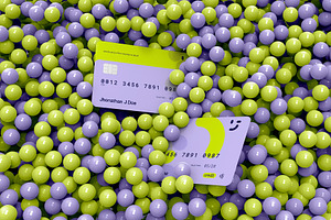 3d Two Credit Cards Mockup & Balls