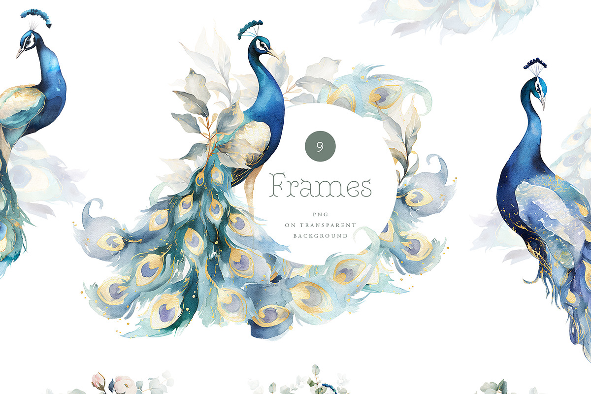 Watercolor vintage birds peacock, an Animal Illustration by MariGraphic boutique (Photo 4 of 8)