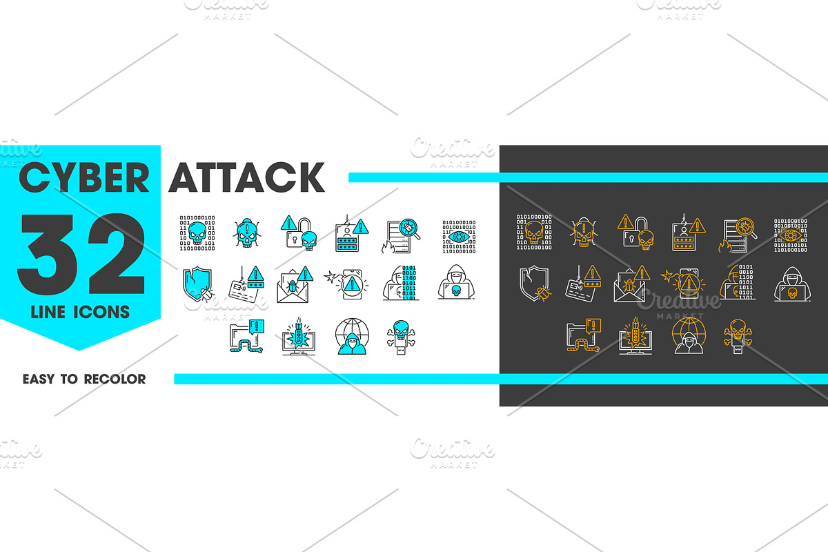 Cyber attack icons, digital crime, a Technology Illustration by Vector Tradition