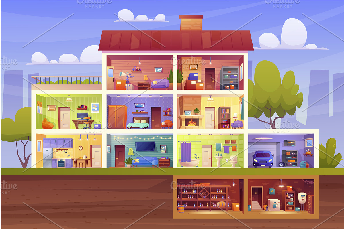 House cross section. Home room, an Object Illustration by Stock-Smart-Start
