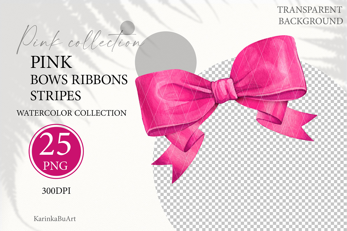 25 PNG Watercolor clipart pink bows, an Object Graphic by KarinkaBU (Photo 4 of 8)