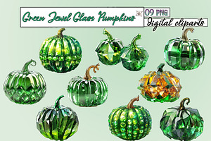 Green Jewel Glass Pumpkins Cliparts