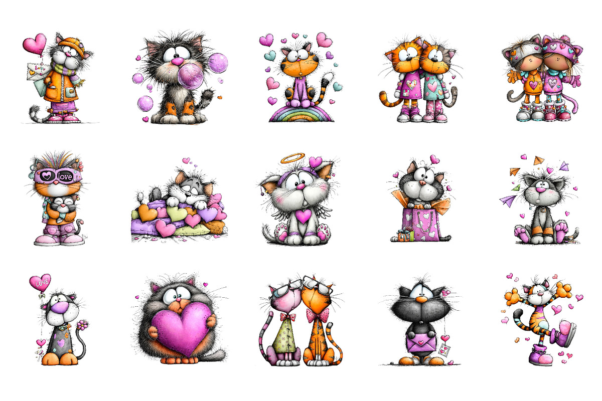 Valentine Cat Clipart Bundle, an Illustration by CreationArt (Photo 3 of 5)