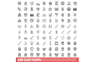 100 Clay Icons Set, Outline Style