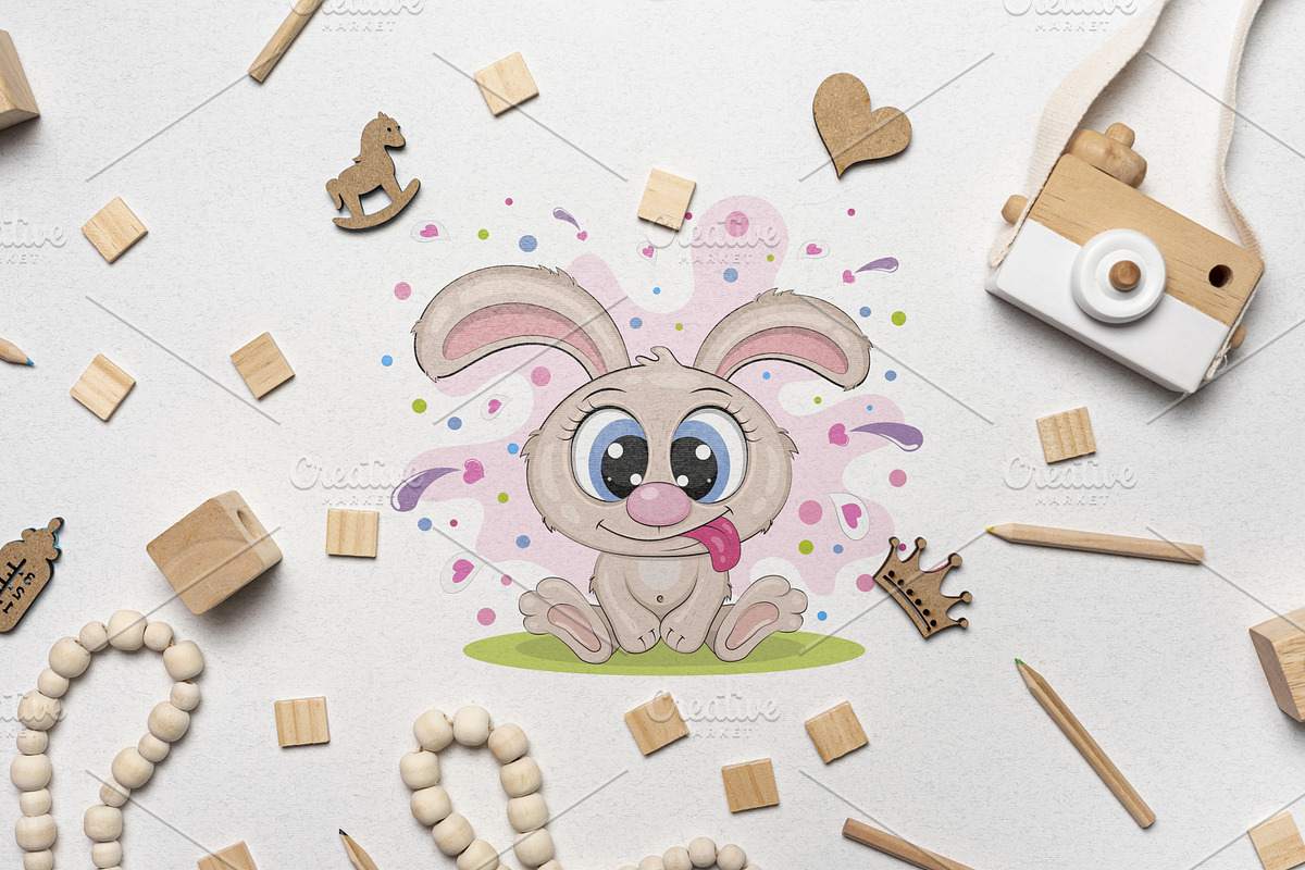 Сute cartoon rabbit. Tshirt, PNG., an Animal Illustration by KENO Mascots (Photo 3 of 4)