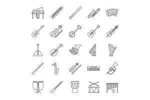 Musical Instruments Linear Icons Set