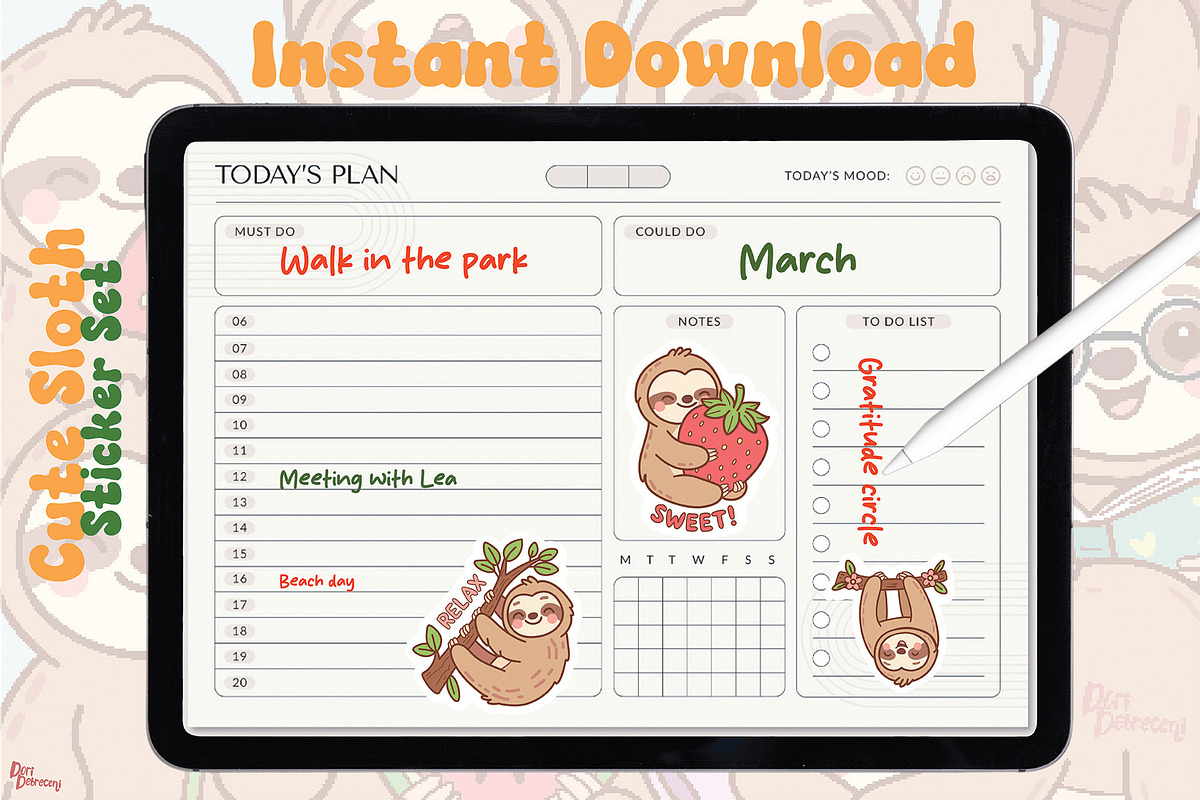 Cute Sloth Sticker Set, a Graphic by Dori Debreceni draws (Photo 4 of 4)