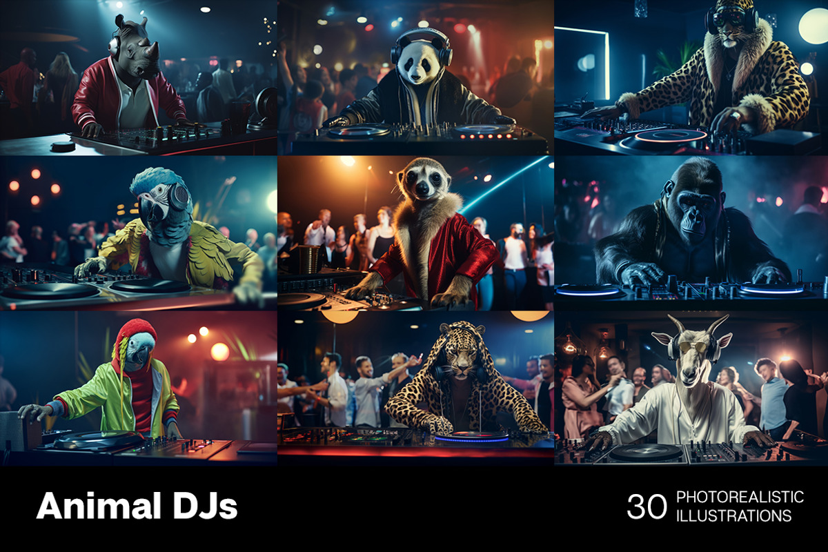 Animal DJs. 30 images, an Animal Illustration by Handmadefont (Photo 3 of 10)