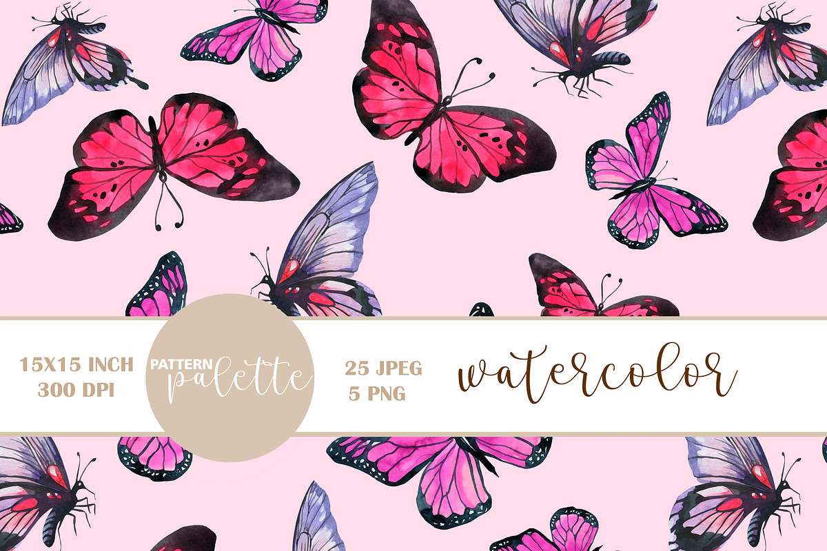Watercolor Butterfly Seamless Paper, a Pattern Graphic by PatternPalette (Photo 8 of 11)