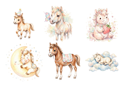 watercolor Cute Horses cliparts, an Animal Illustration by BerryPieArt (Thumbnail 3 of 4)