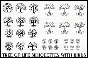 Tree of Life with Birds Set, an Illustration by jahid234