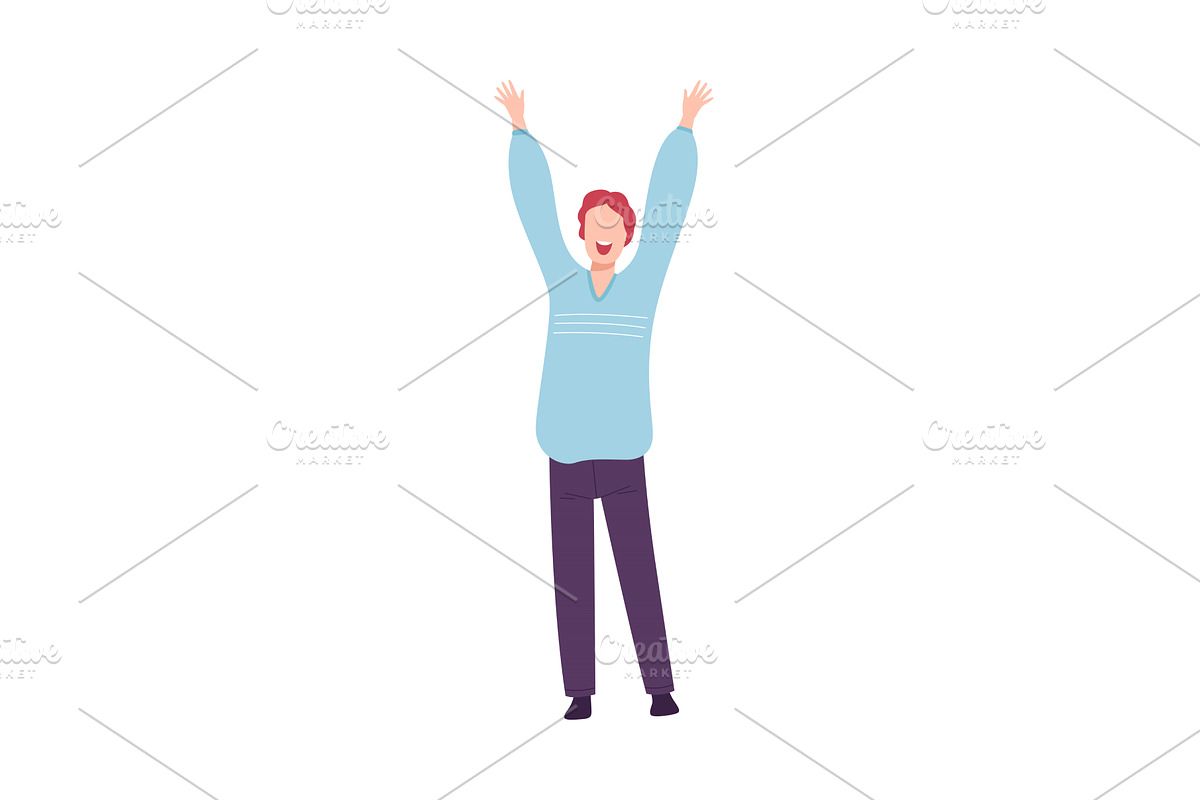Smiling Young Man with Raising, a Person Illustration by TopVectors