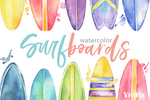 Surfing Watercolor Surfboards