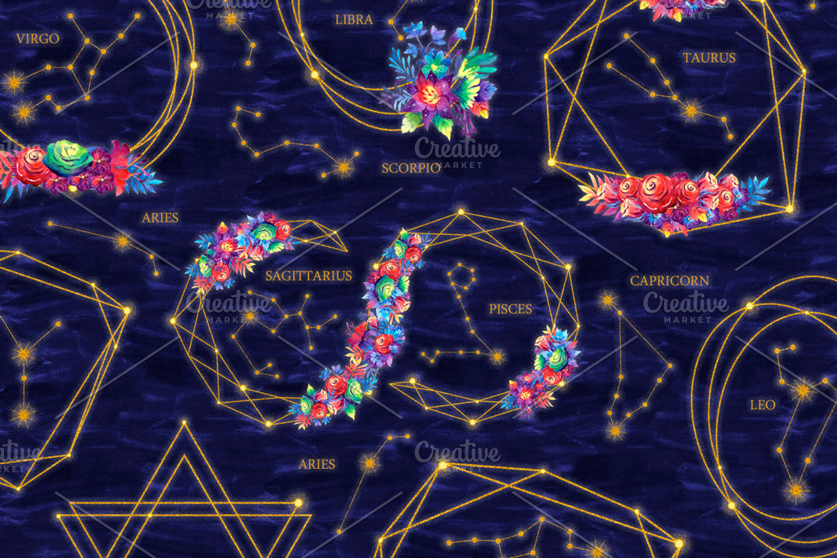 Galaxy floral watercolor collection, a Texture Illustration by UlitkaStudio (Photo 10 of 27)