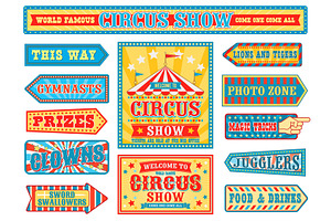 Retro circus badges, carnival signs, a Food Illustration by Buch&Bee