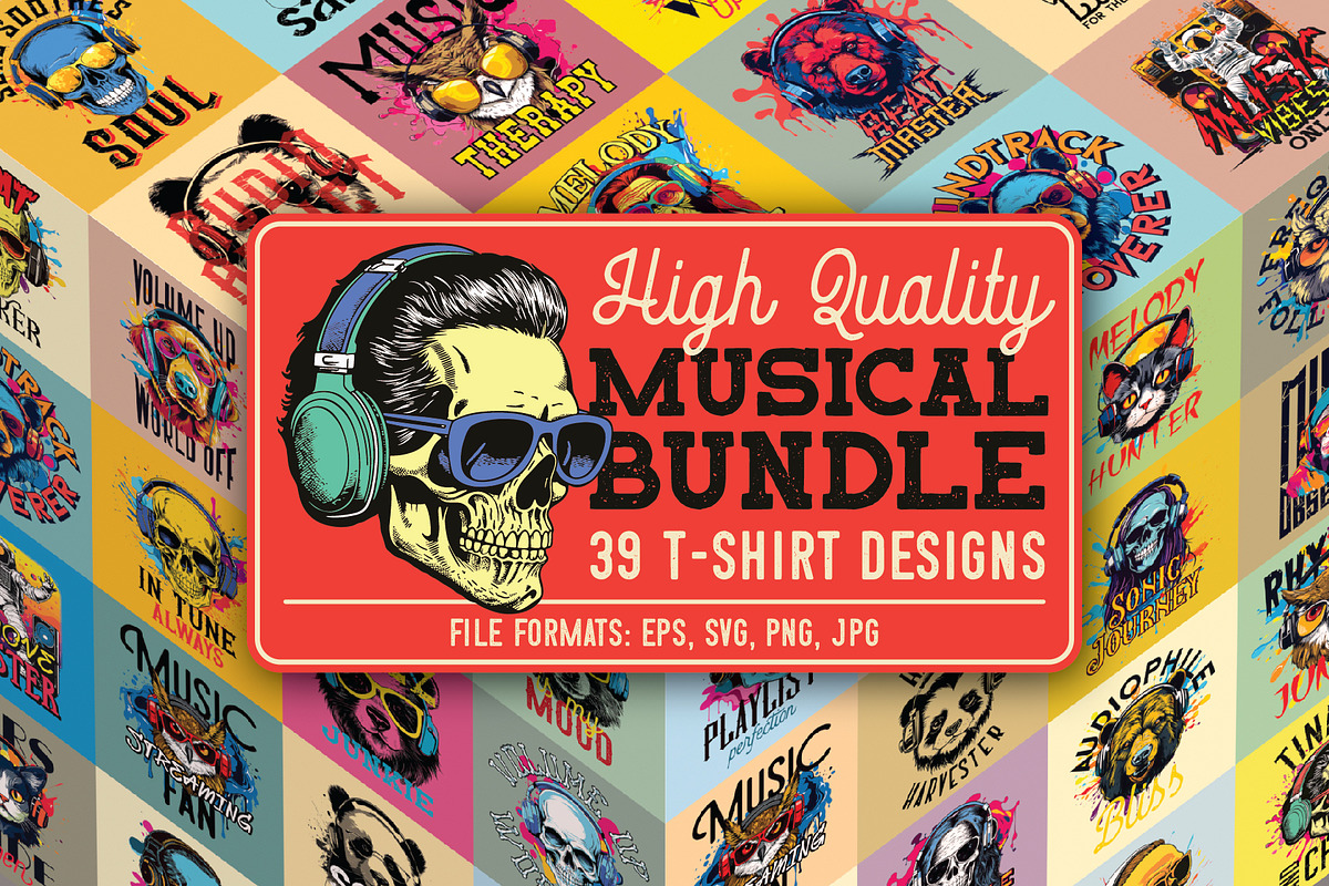 39 Musical T-shirts BUNDLE, an Illustration by VozzyStock (Photo 1 of 9)