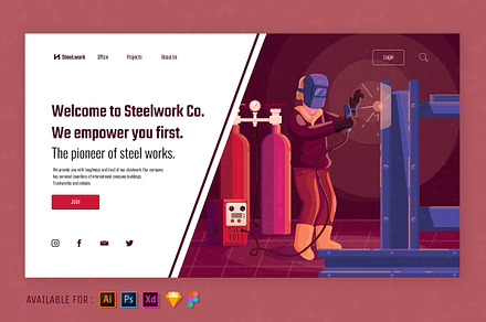 The Steel Welder Web Illustration, a Landing Page Template by SlideFactory
