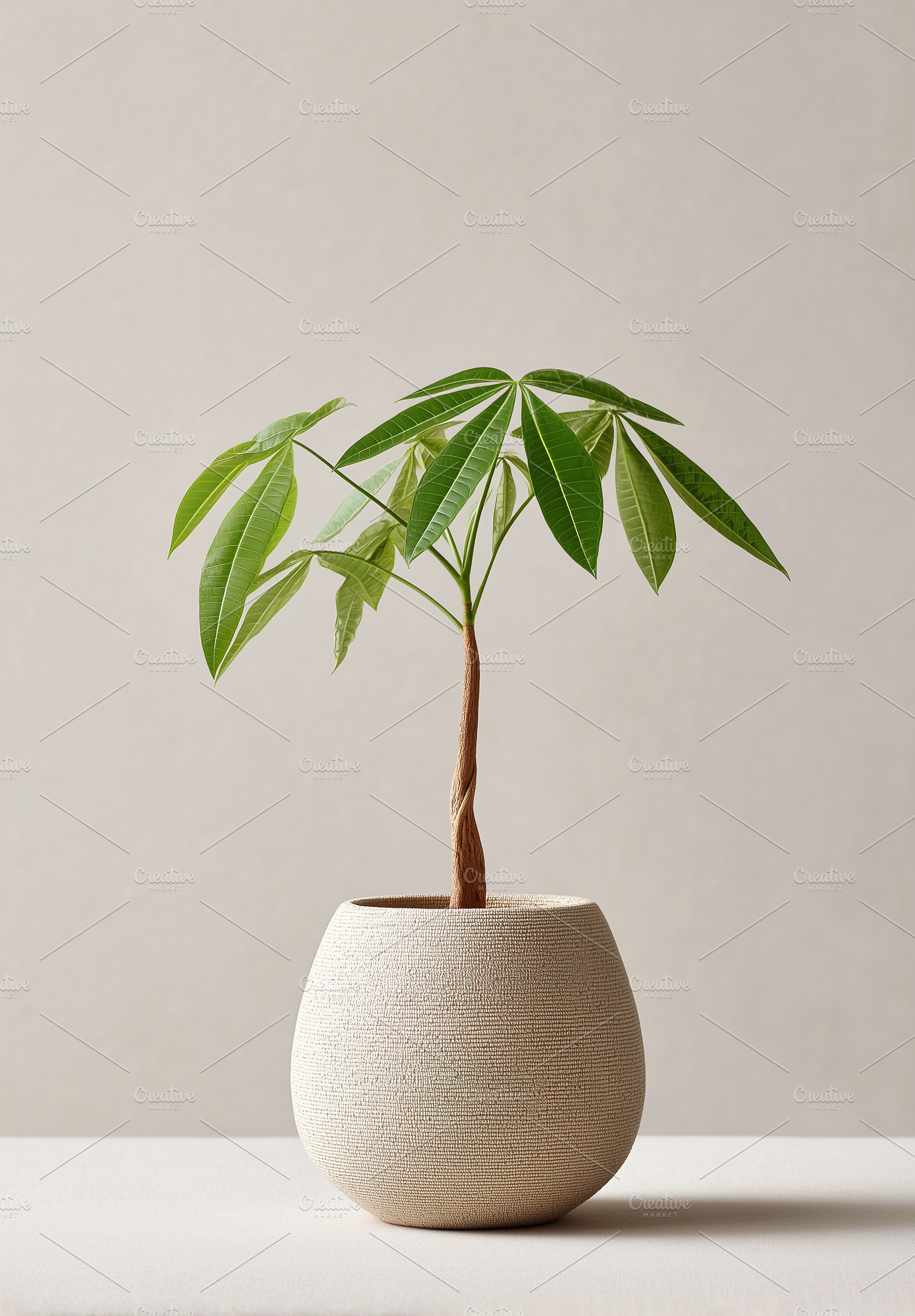 Green pachira plant in a pot, a Nature Photo by MistyDay