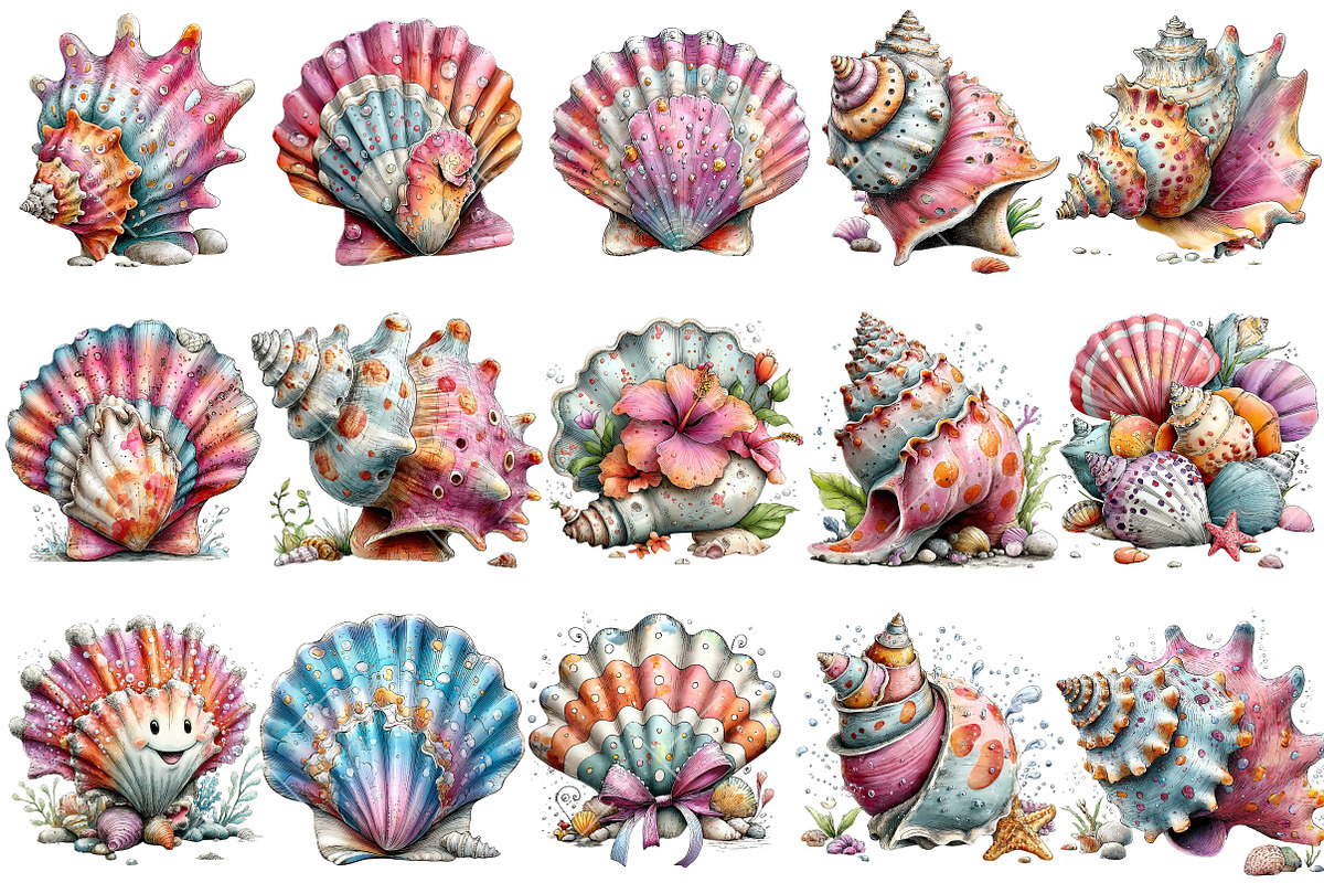 Whimsical Summer Seashell Clipart, an Illustration by OK Design (Photo 3 of 6)