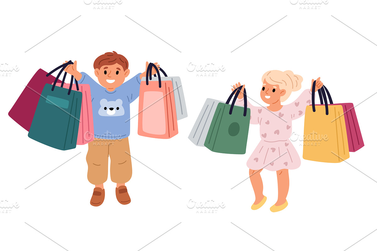Little girl and boy holding shopping, a Person Illustration by Vectorbuum
