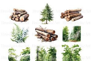 Watercolor Forest Clipart, Woodland