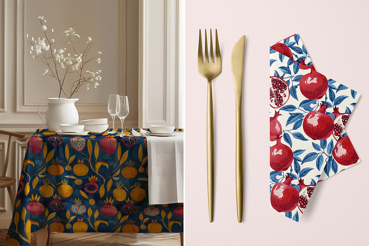 Blue Pomegranates Patterns, a Pattern Graphic by Ninterints (Photo 17 of 19)