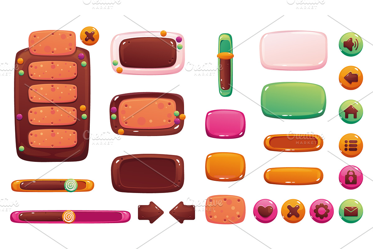 Candy sweet style chocolate game ui, a Templates & Theme by PrettyVectors