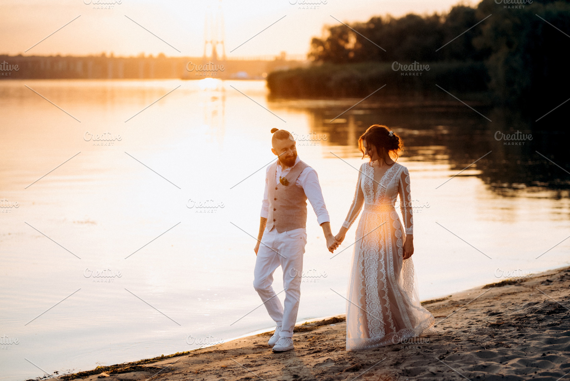 bride girl and groom near the river, a Person Photo by Weddings, People, Travel