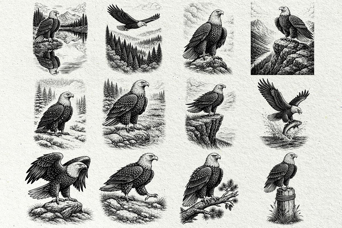 Eagle Wildlife Engraving Graphics, an Animal Illustration by DENIDigitalArtSudio (Photo 5 of 7)
