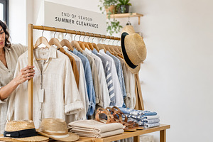 Summer sale with woman organizing cl, a Photo by Dvoevnore photos