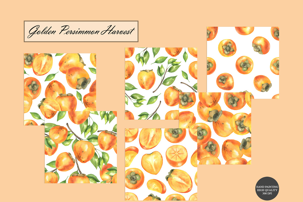Persimmon Seamless Patterns, a Food Illustration by OlDm_Shop (Photo 8 of 10)