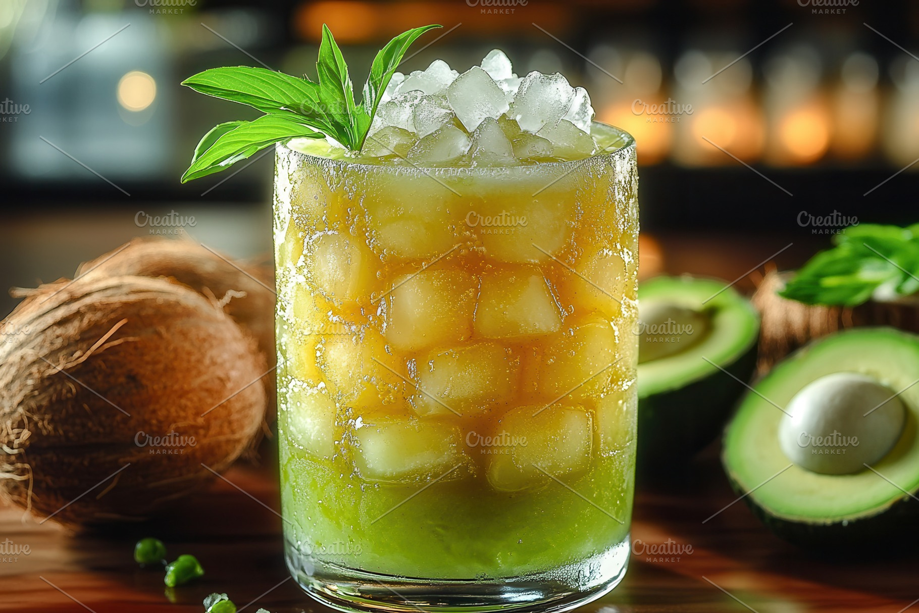 Refreshing green cocktail with avoca, a Photo by Tanuart