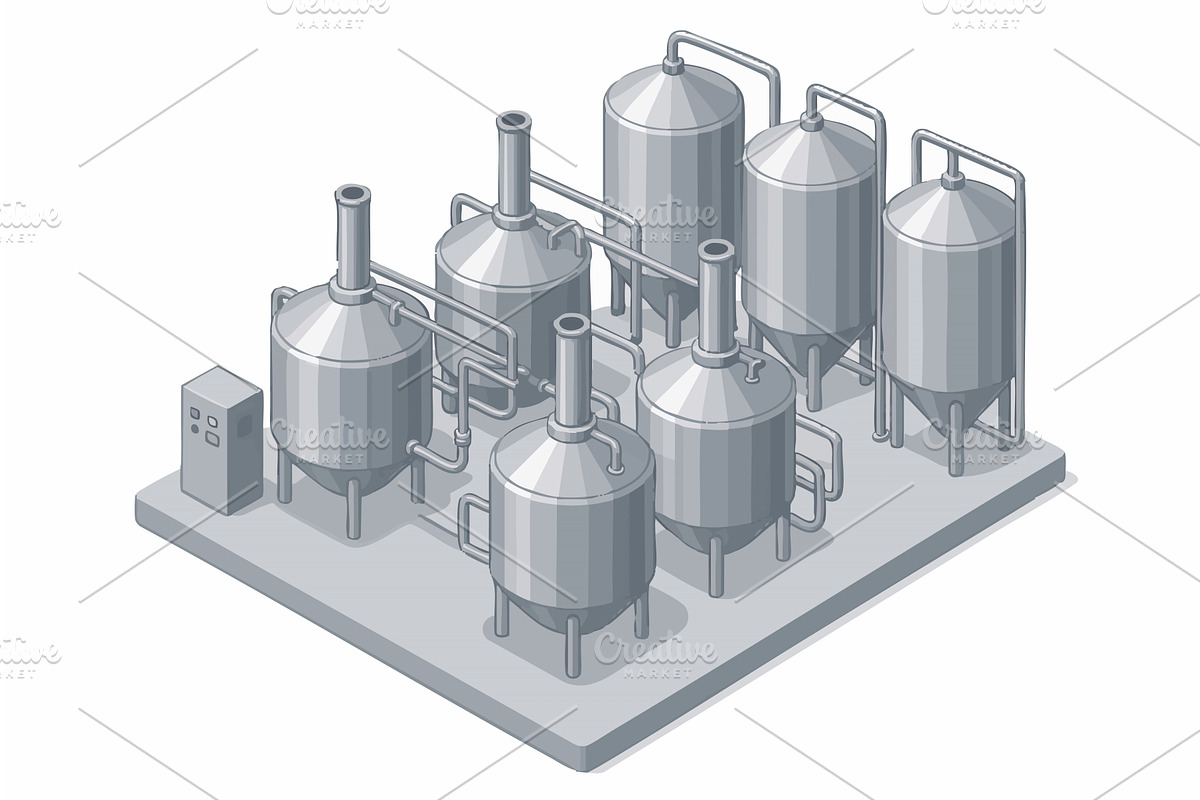 industrial processing plant tanks, an Illustration by AlexArt