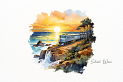 Vintage Train on Coastal Cliffs, a Transportation Illustration by New-School-Wave (Thumbnail 3 of 5)