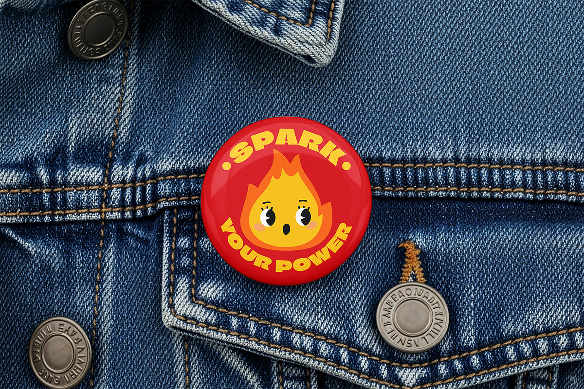 Pin Badge on Denim Mockup, a Merchandise Mockup by Nathatype (Photo 6 of 9)