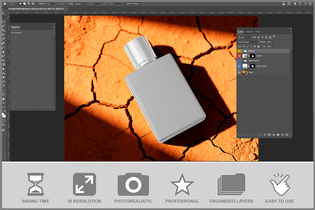 Perfume Bottle In Sand PSD, a Product Mockup by Bruno's Shop (Photo 2 of 3)